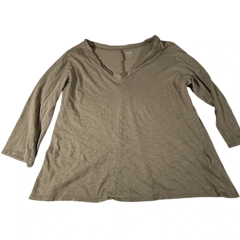Eileen Fisher Garnet Hill Organic Pima Cotton V-Neck Sleepwear Top Brown Medium